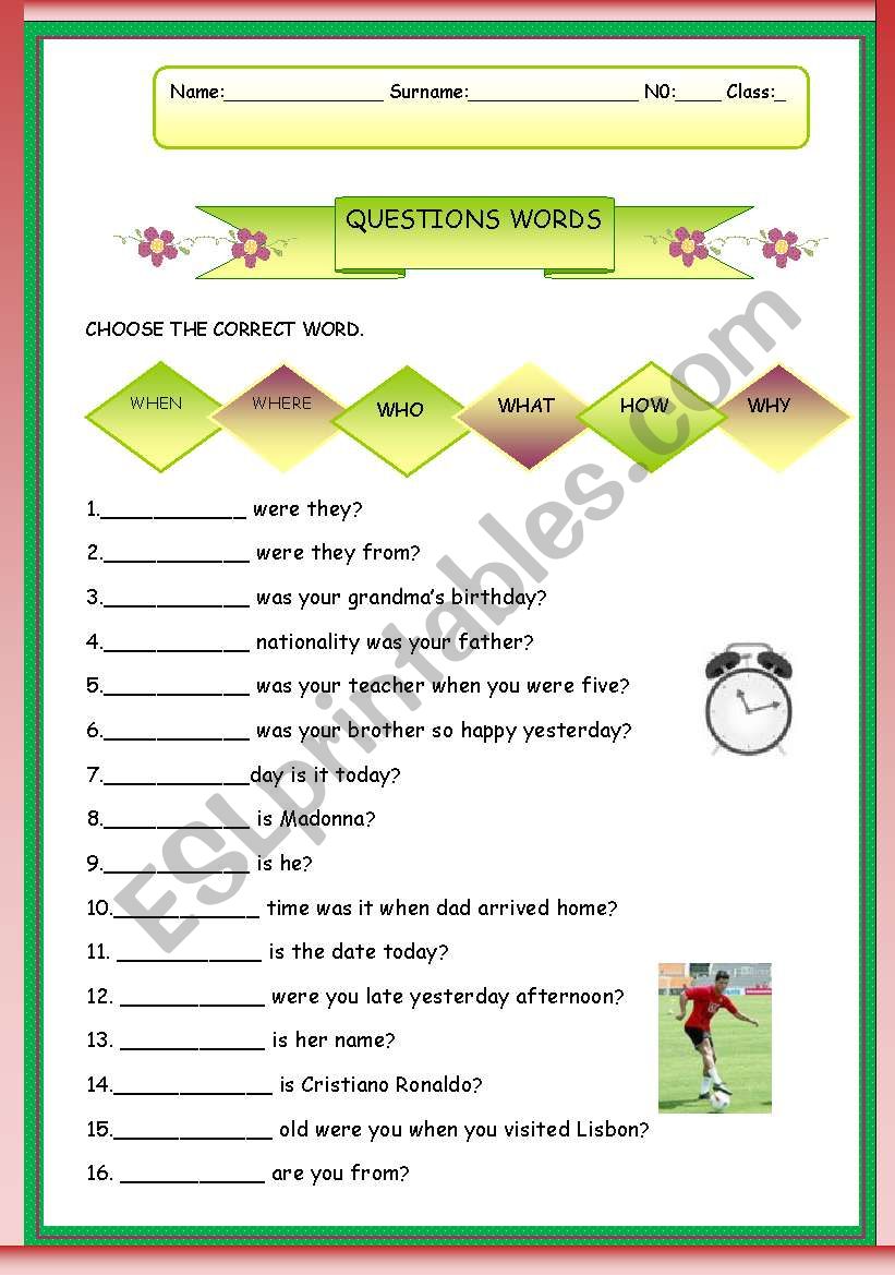 Question words worksheet