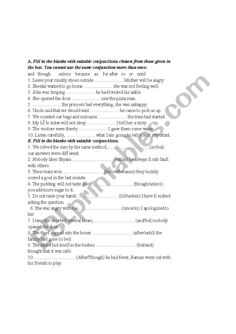 conjunction test worksheet