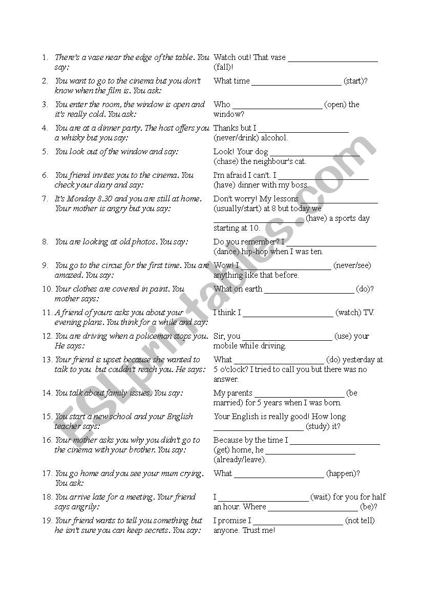 Grammar situations worksheet