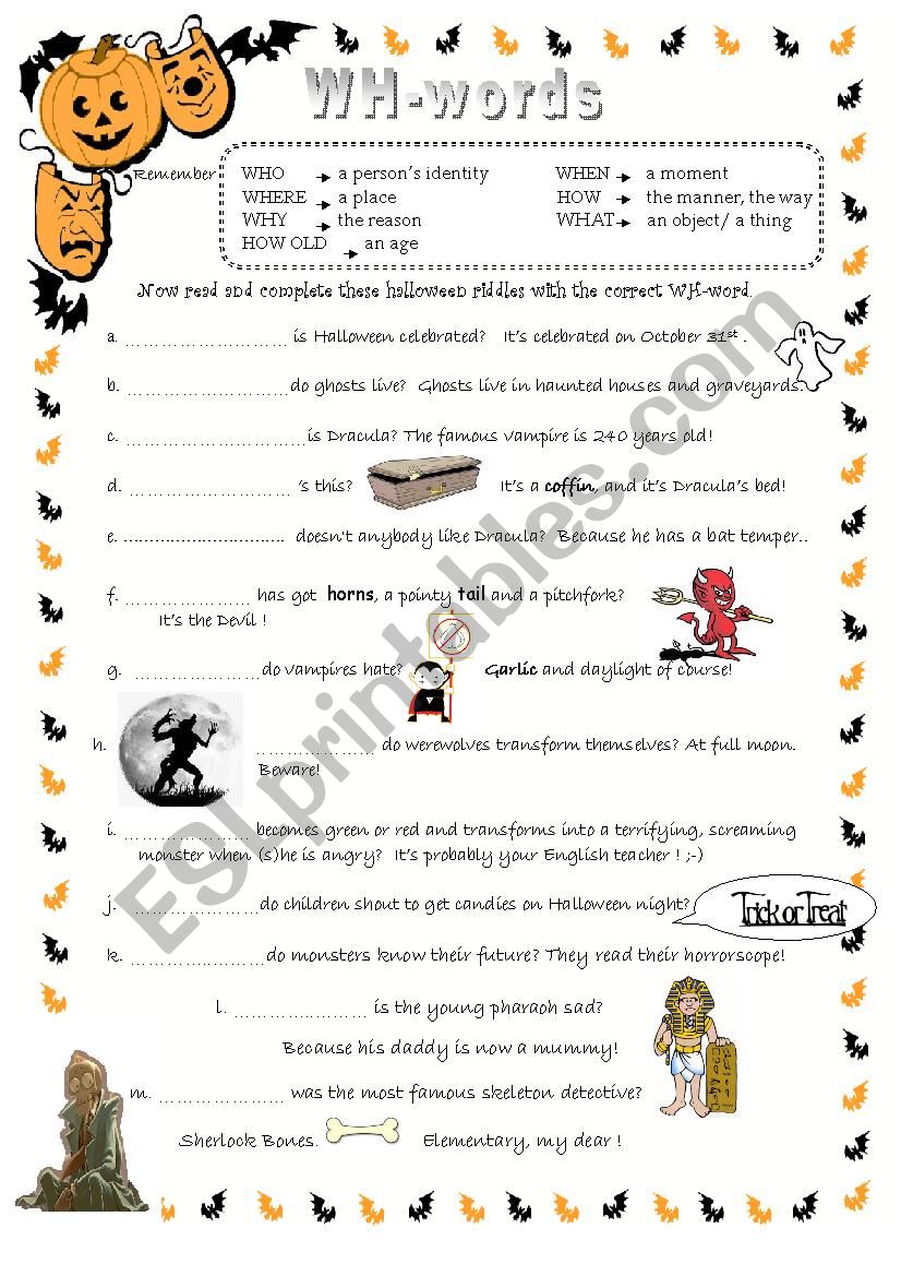 Halloween Question words activity WH-words