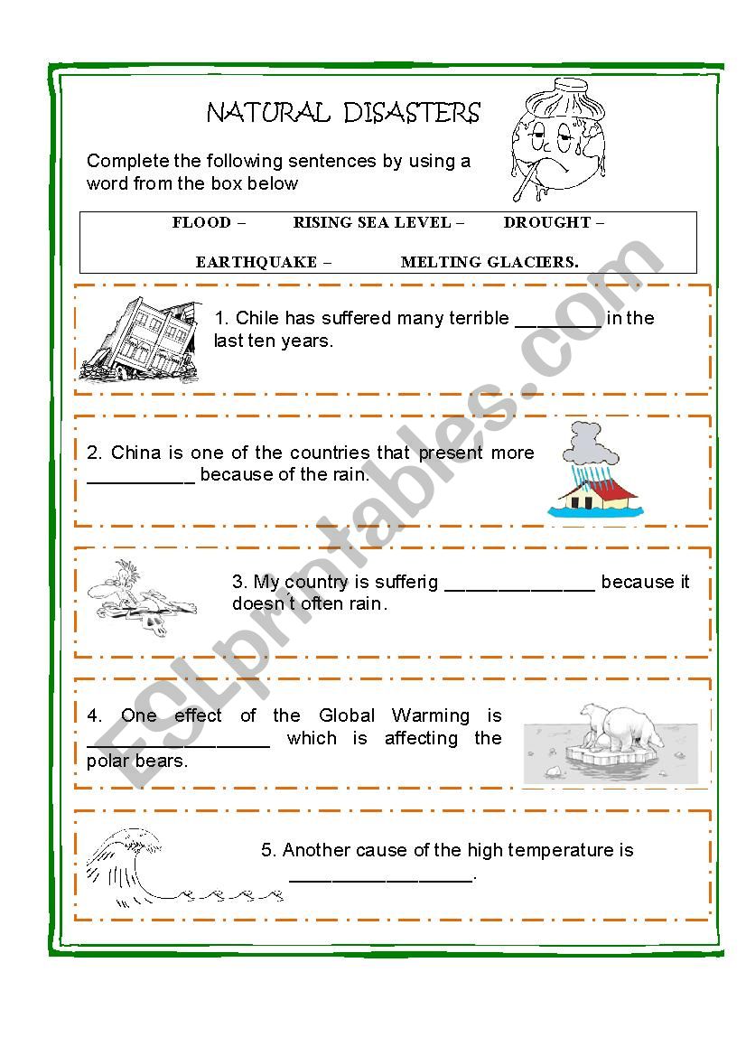 natural disasters worksheet