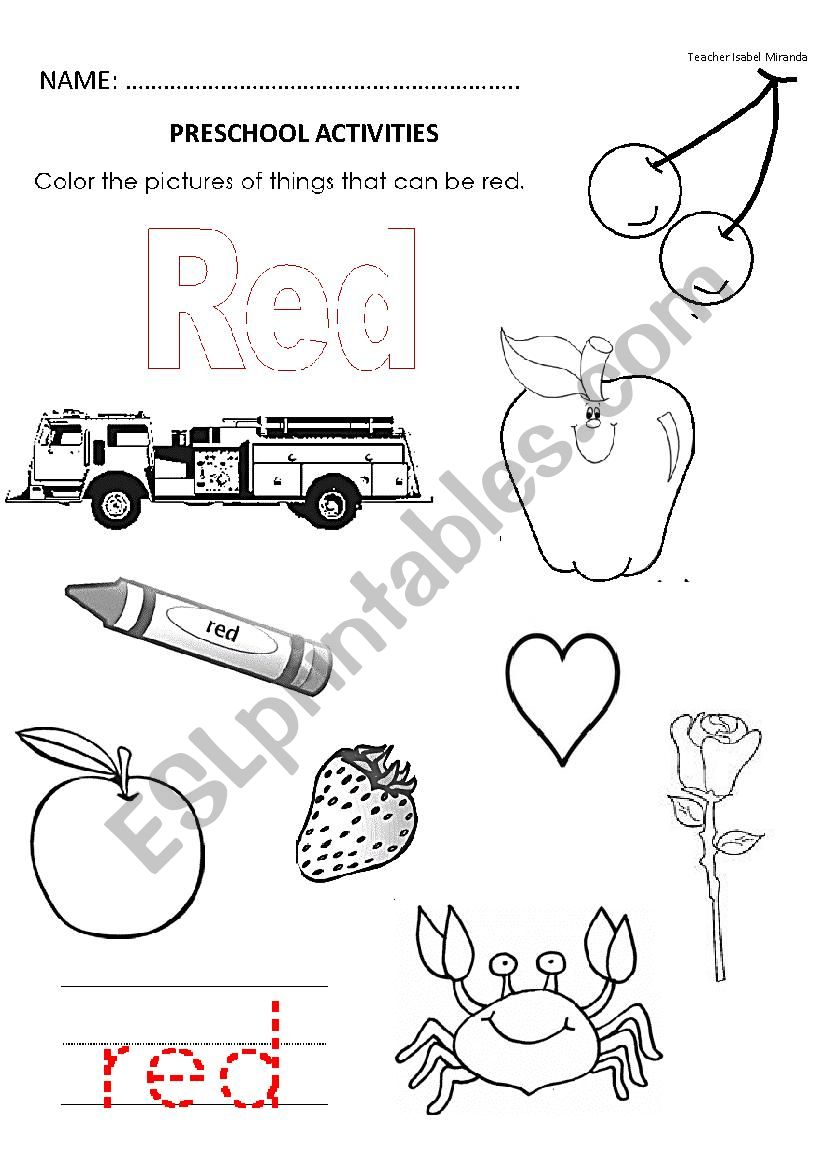 red - colours worksheet