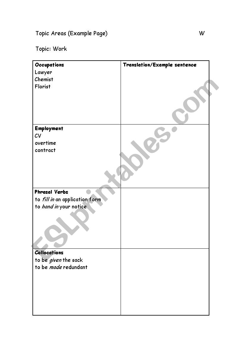 Exercisas worksheet