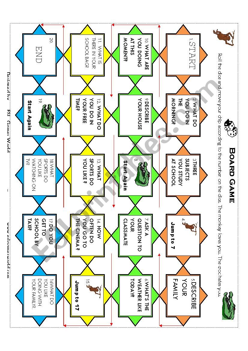Present Tense Board Game worksheet