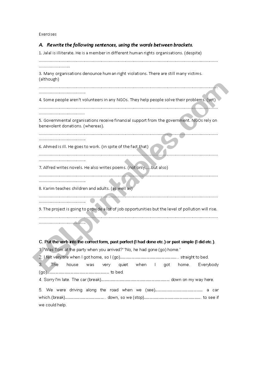 BAC : conjunction  and past perfect exercises 
