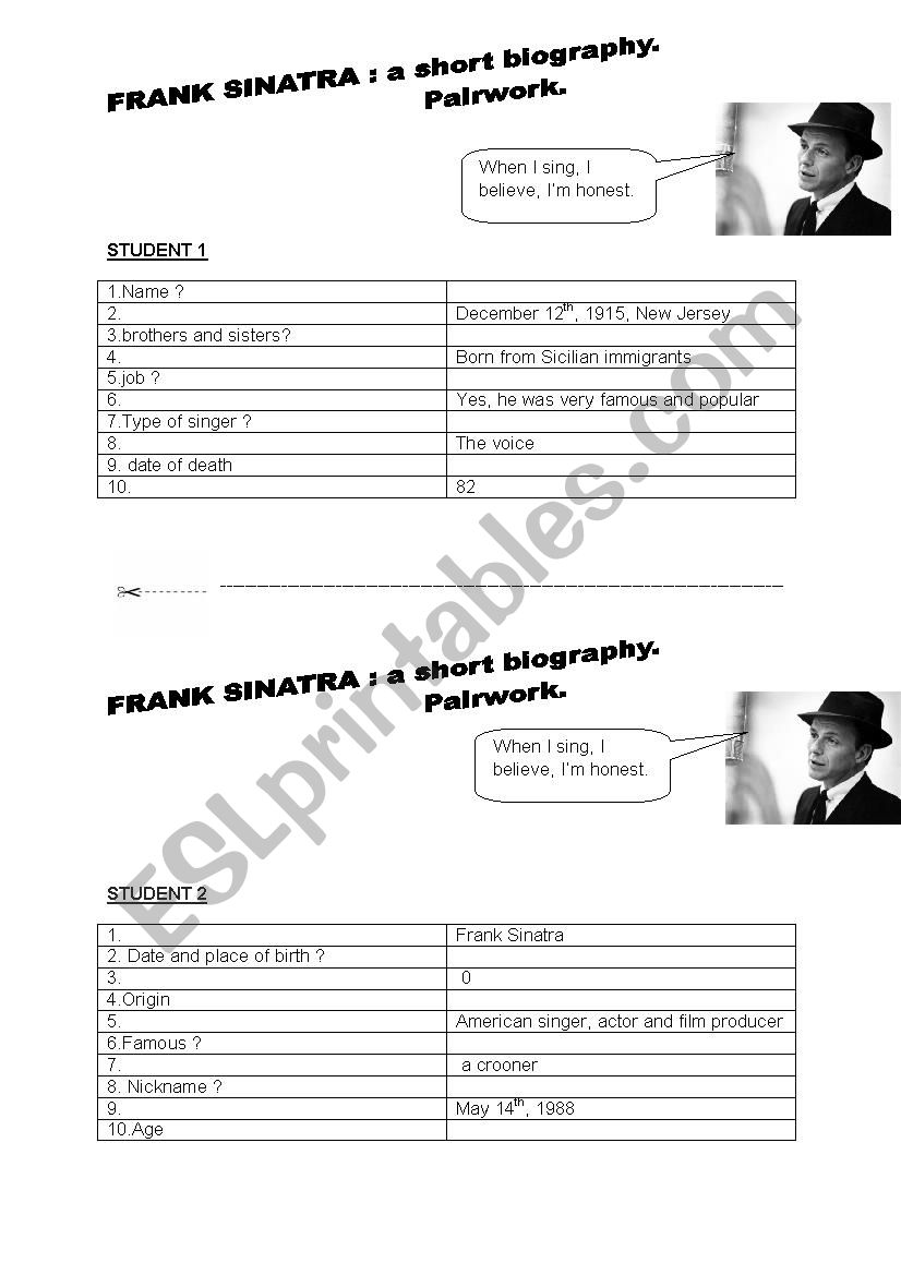 Frank Sinatra worksheet