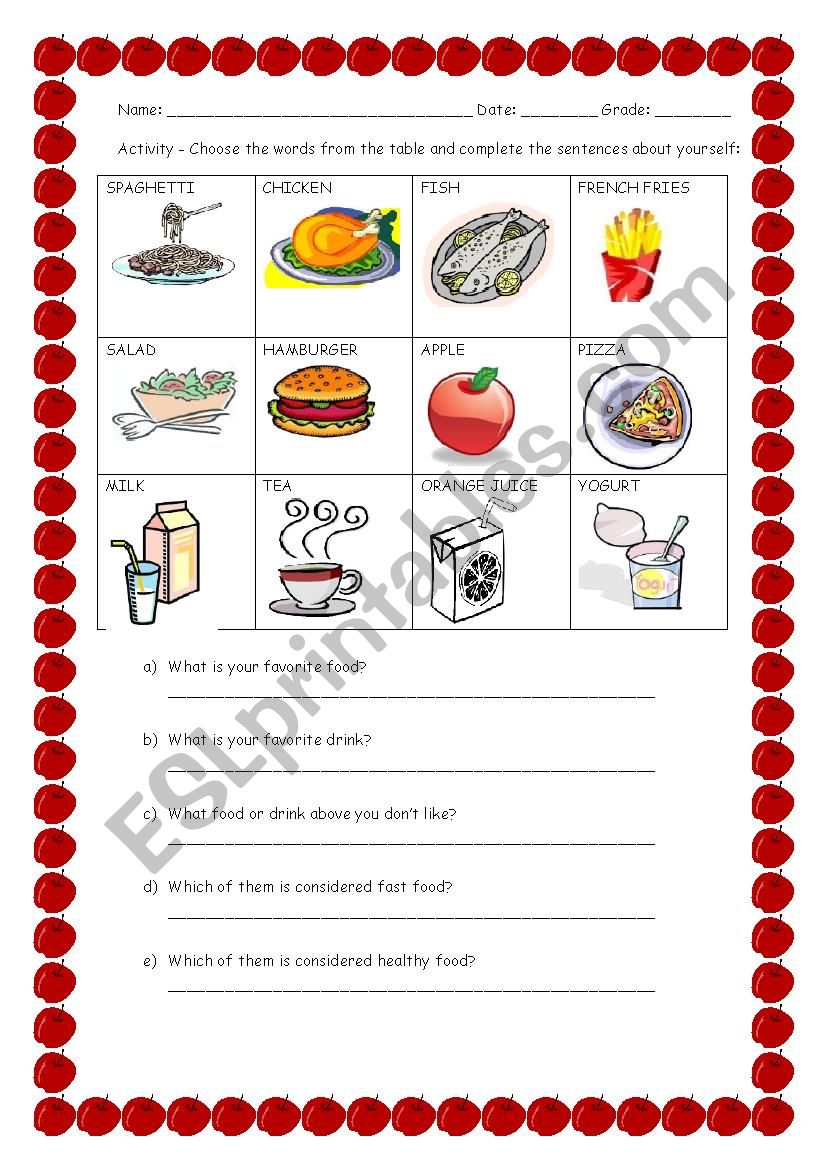 Food worksheet