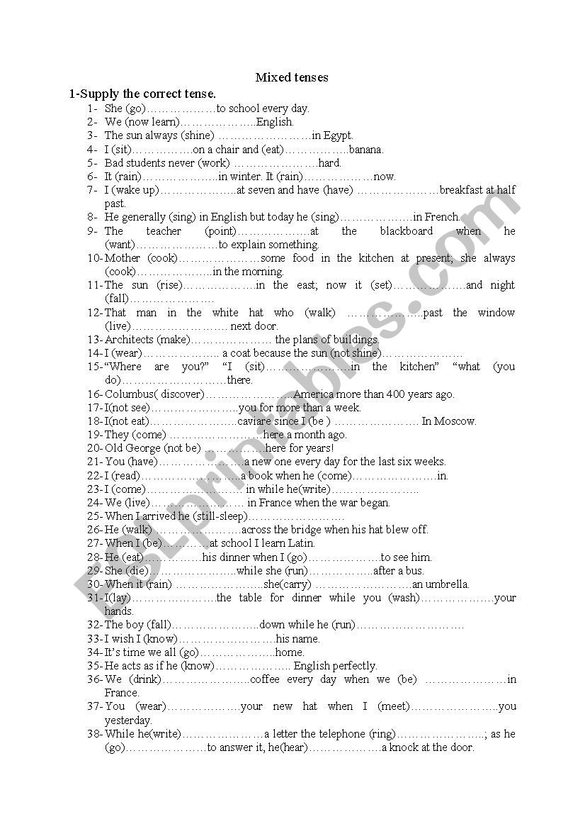 mixed tenses worksheet