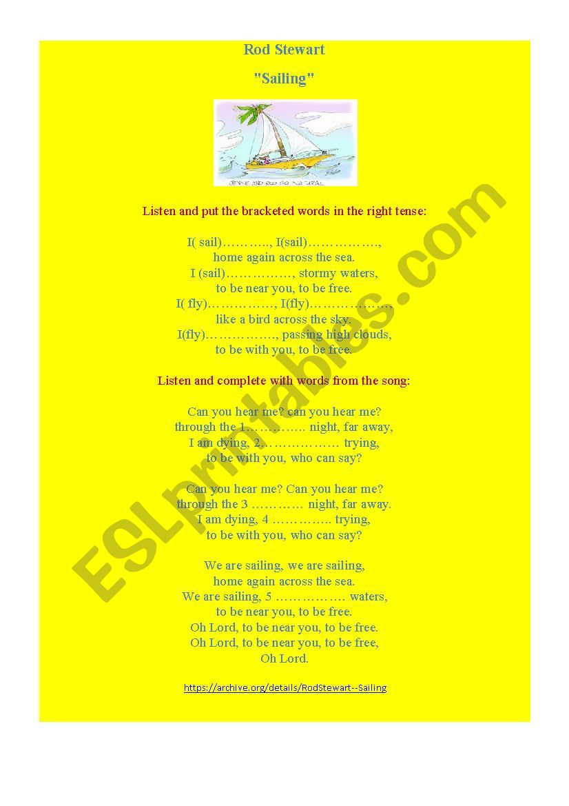 Sailing by Rod Stewart (a song worksheet)