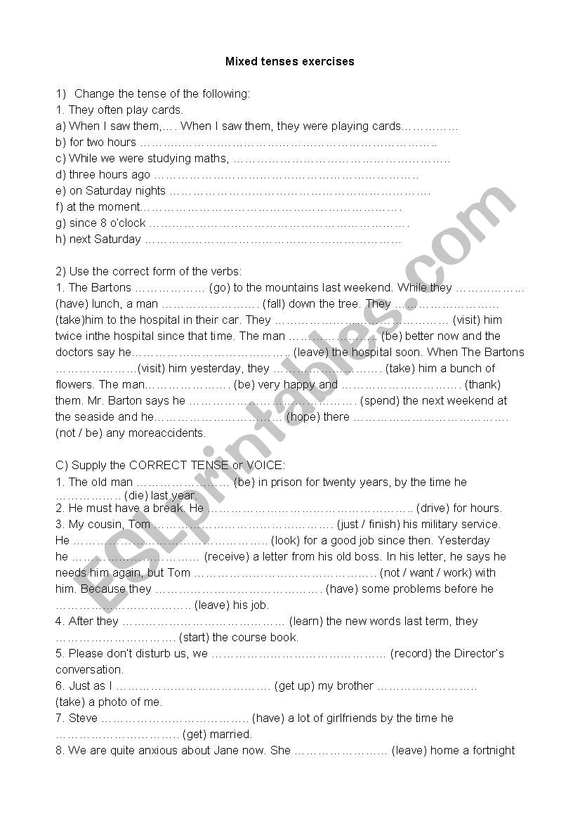 Mixed tenses exercises worksheet