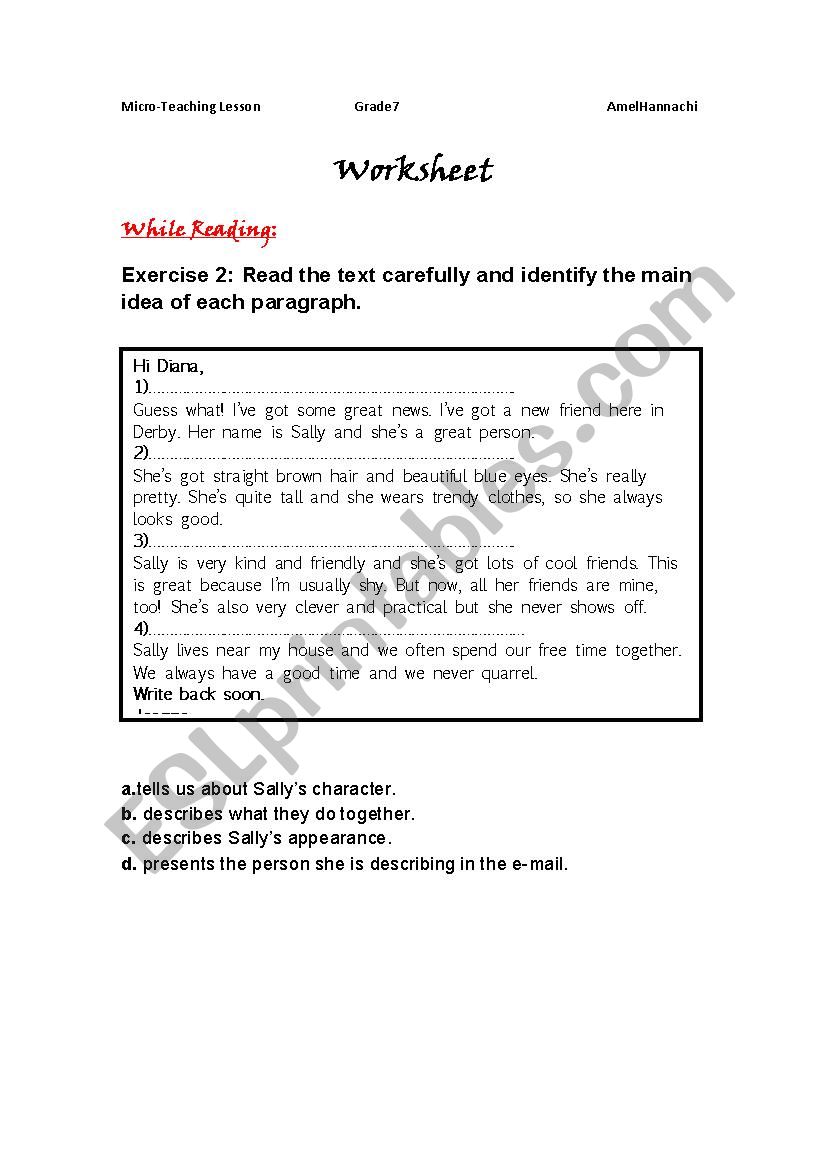 Describing People worksheet