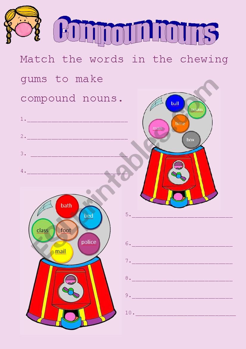 Compound noun machine worksheet