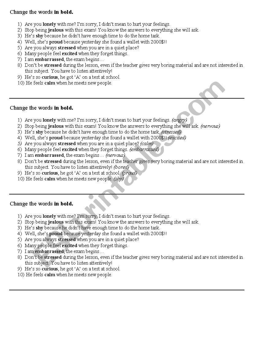 Emotions/ How  to describe your emothional condition exercise