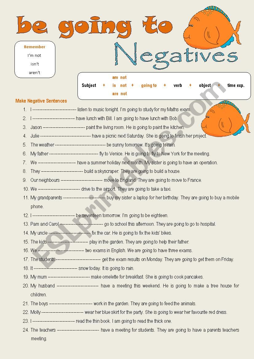 be going to negative sentences