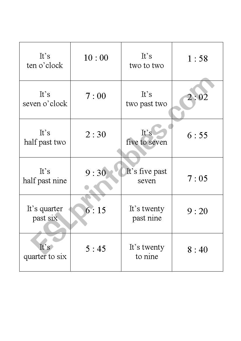 MEMORY GAME : What time is it ?