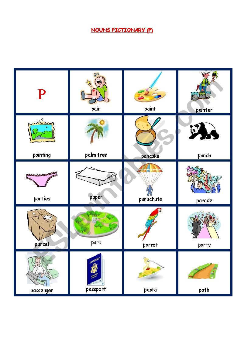 NOUNS PICTIONARY 8 worksheet