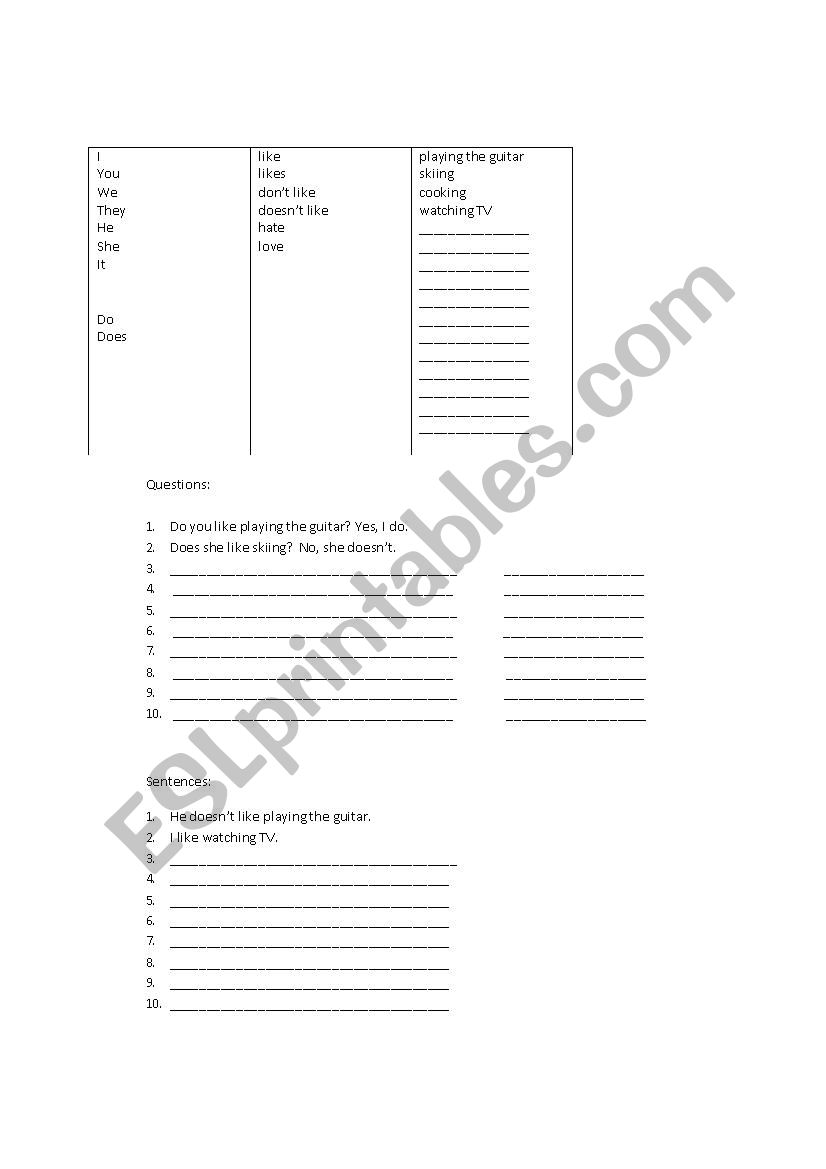 Substitution Grid worksheet