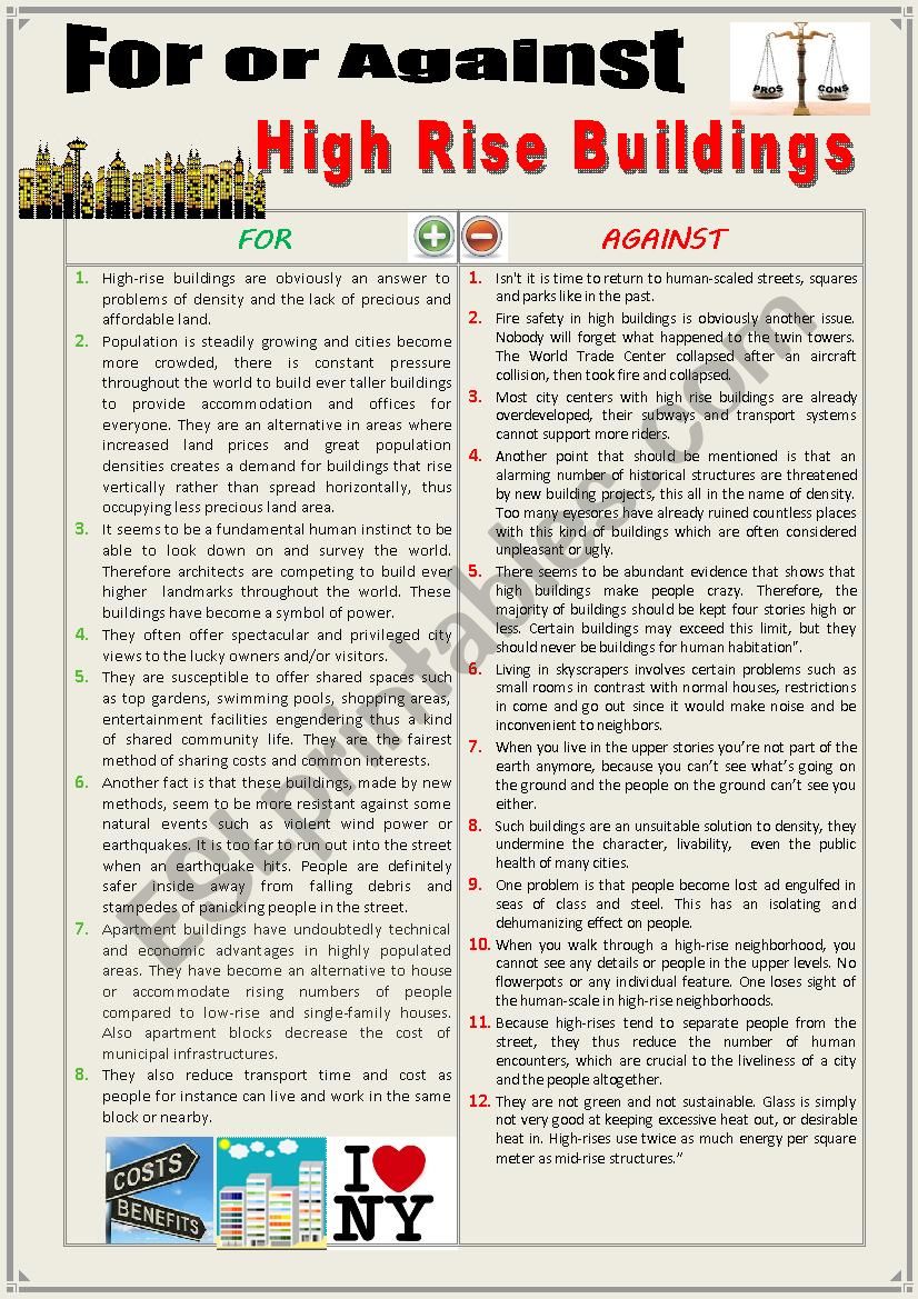 For or against high-rise buildings (debating) + key