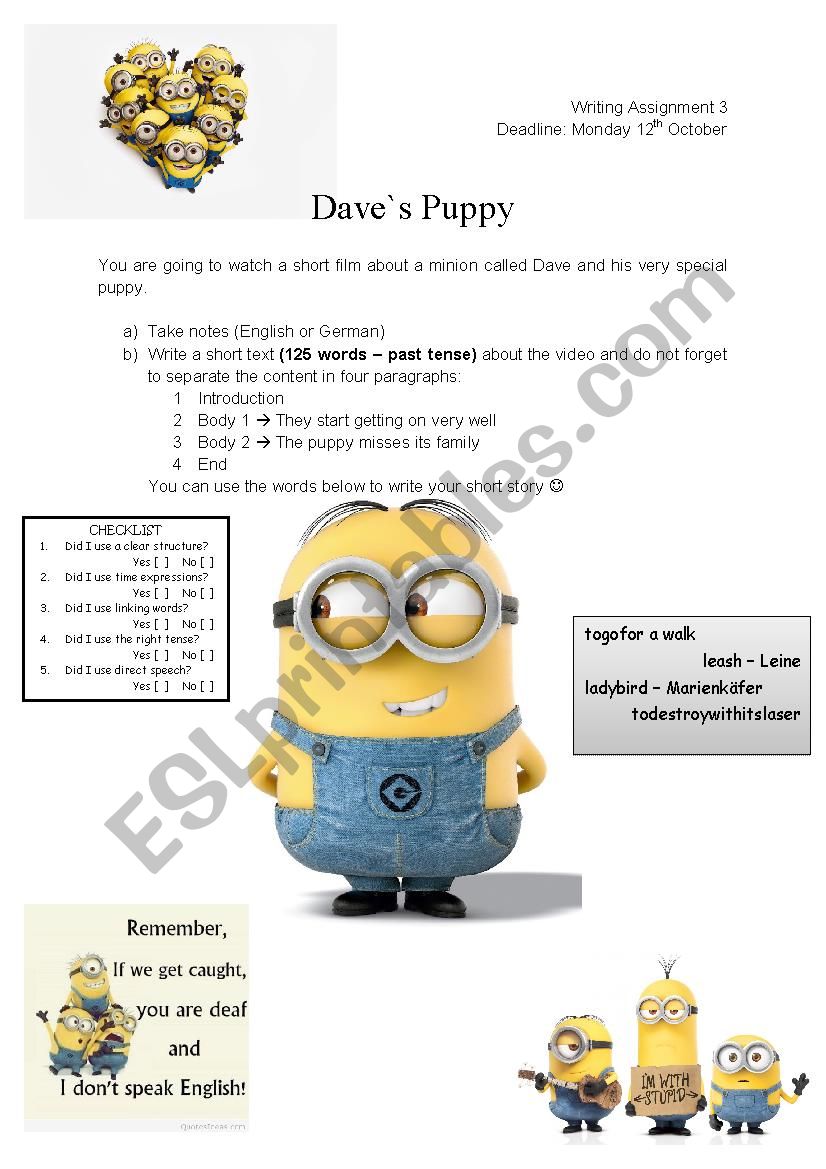 Daves Puppy - Writing worksheet