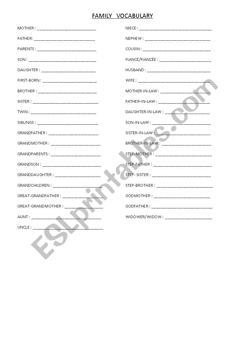 Relationships worksheet