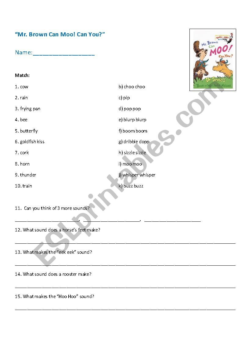 Mr. Brown Can Moo.. Can you? worksheet