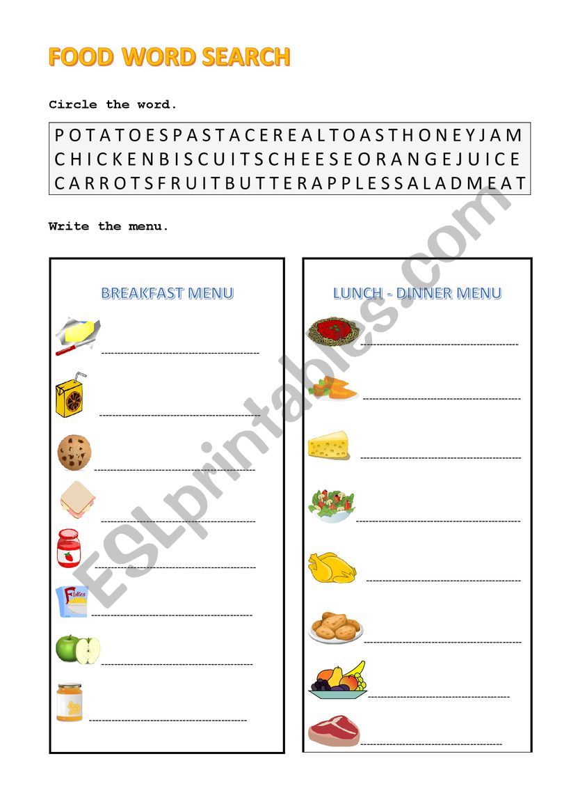 FOOD worksheet