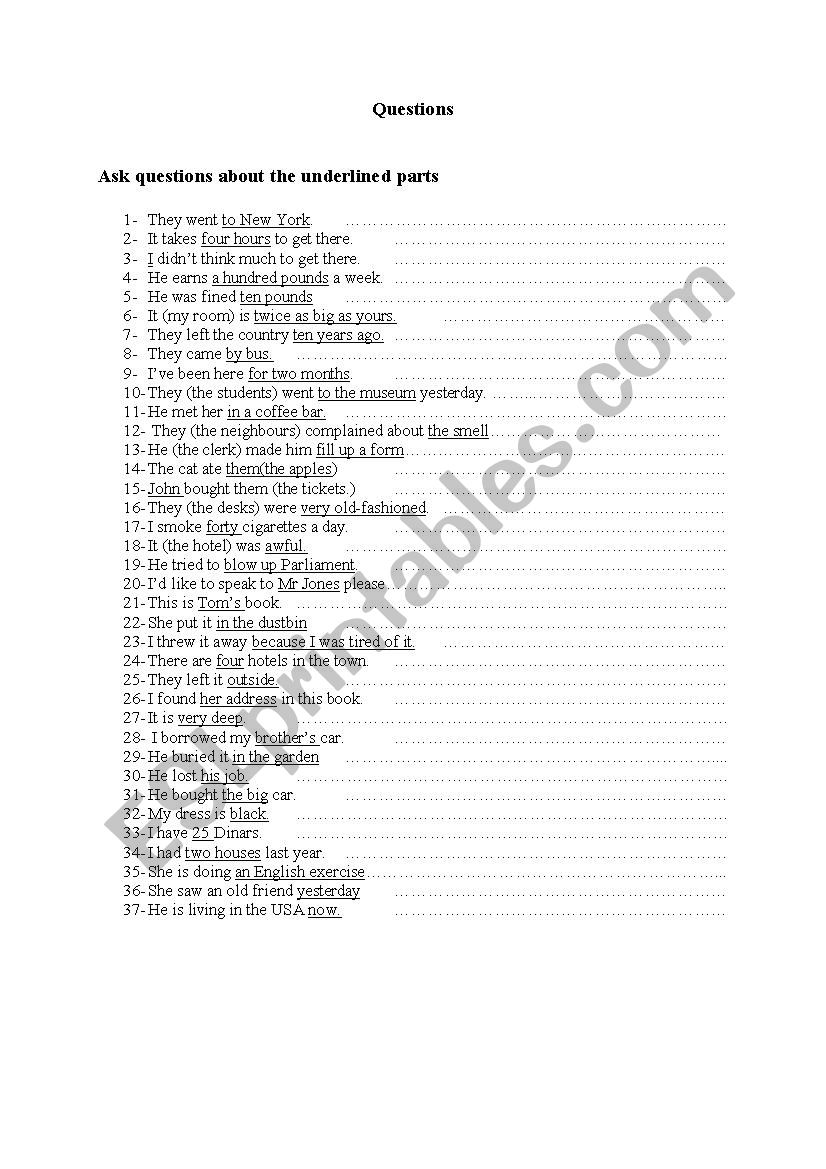 ask questions worksheet