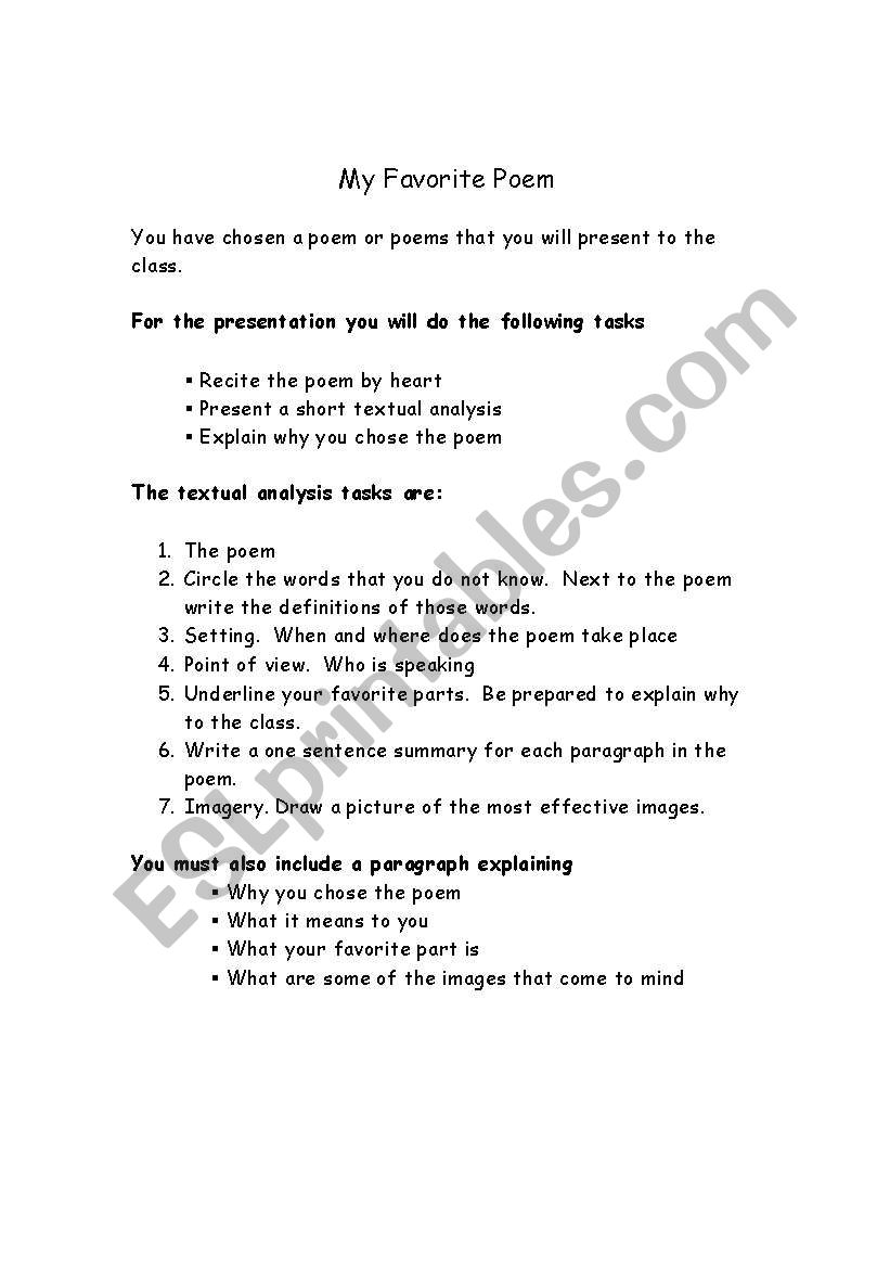 my favorite poem project worksheet