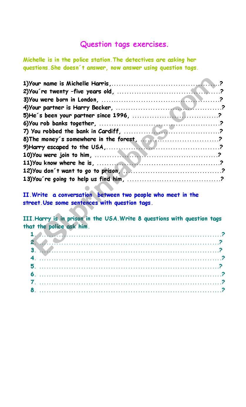 Question tags exercises worksheet