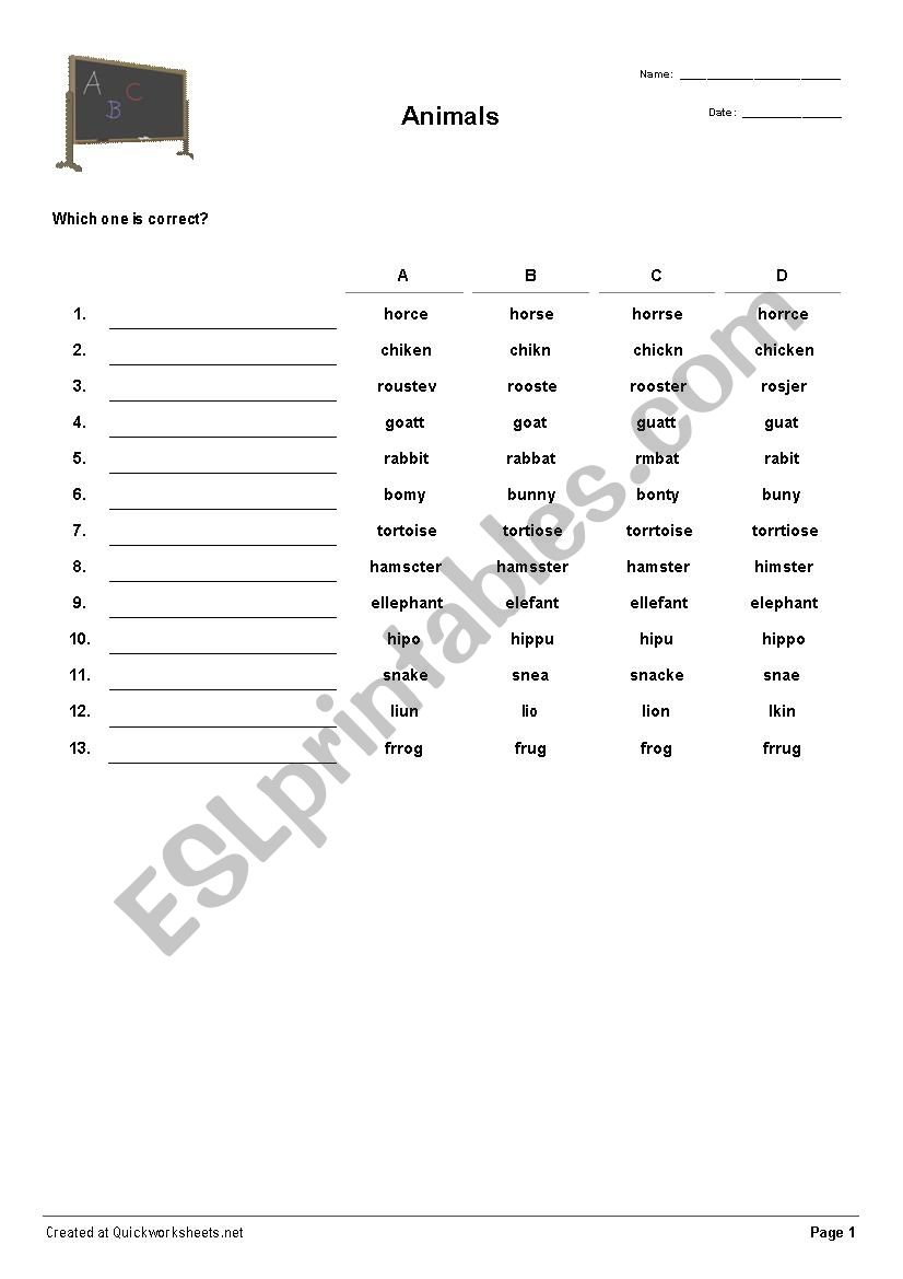 Find the correct spelling worksheet