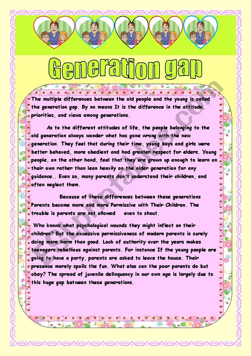 reading  comprehension :Generation gap