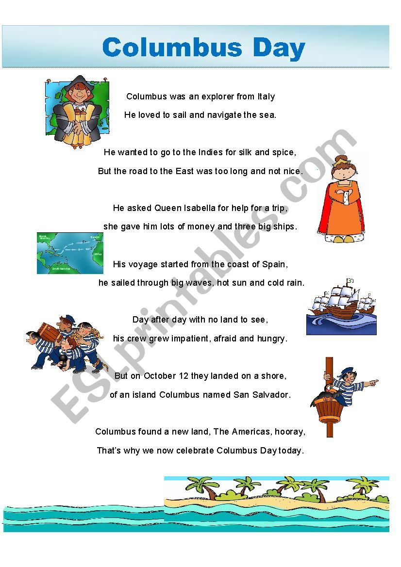 Columbus Day poem worksheet