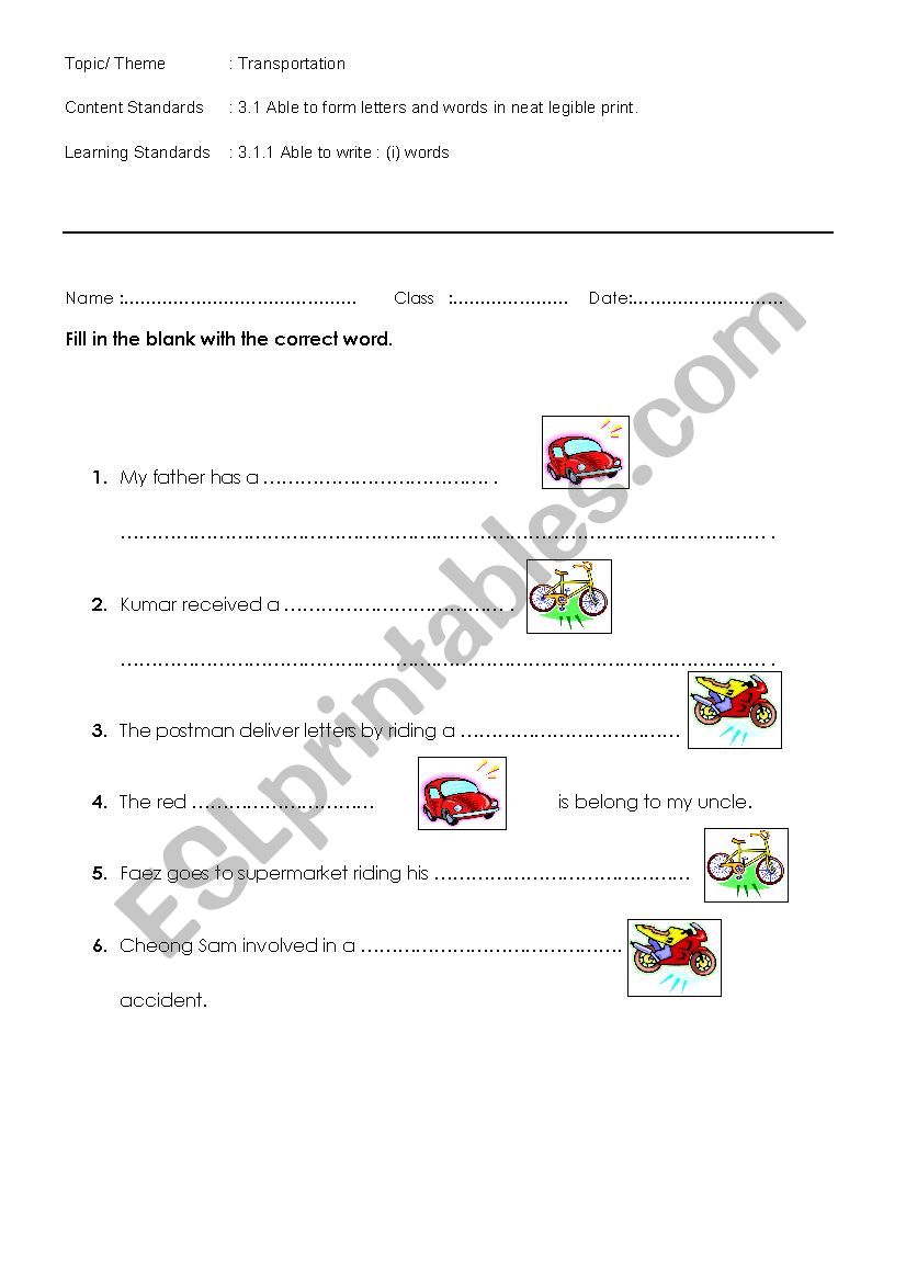 transportation   worksheet
