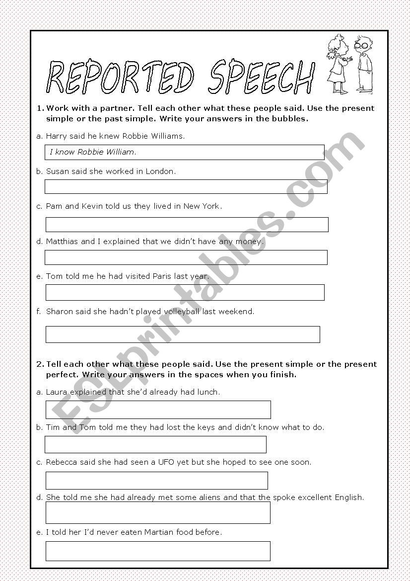 REPORTED SPEECH PRACTICE  worksheet