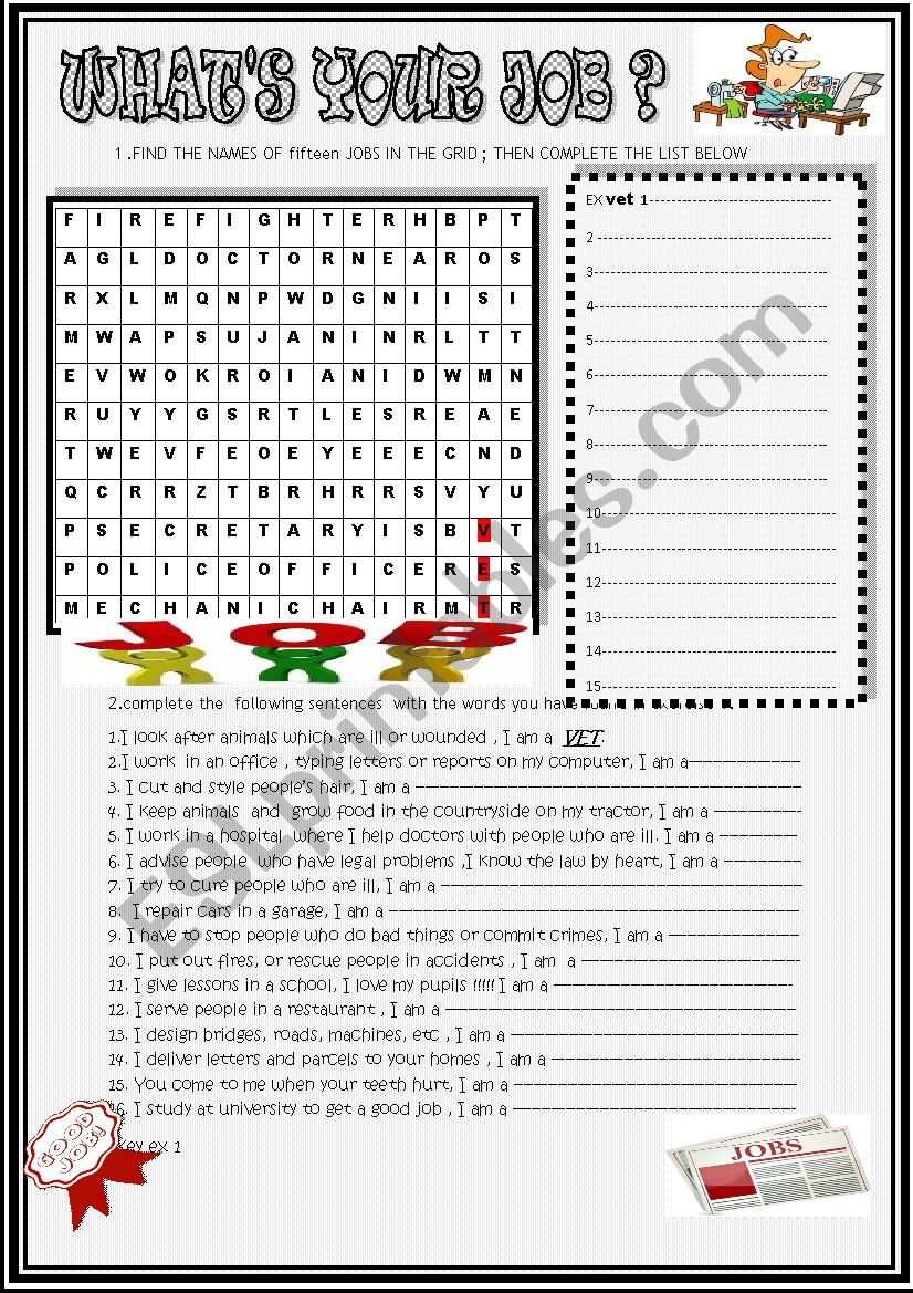 Jobs: wordsearch and sentences with KEY
