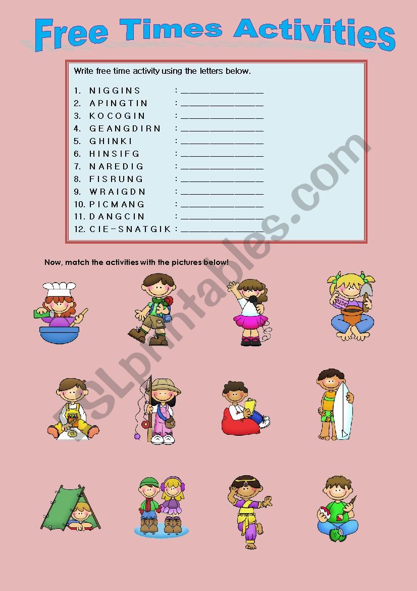 free time activities worksheet