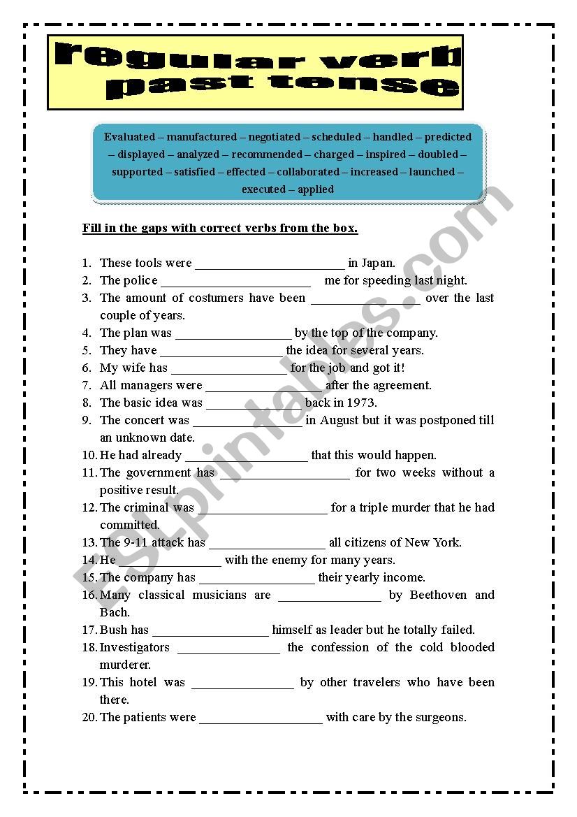 regular verbs worksheet