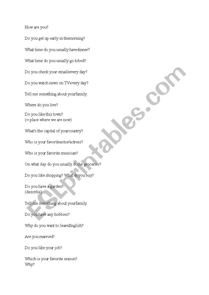 Speaking activity worksheet