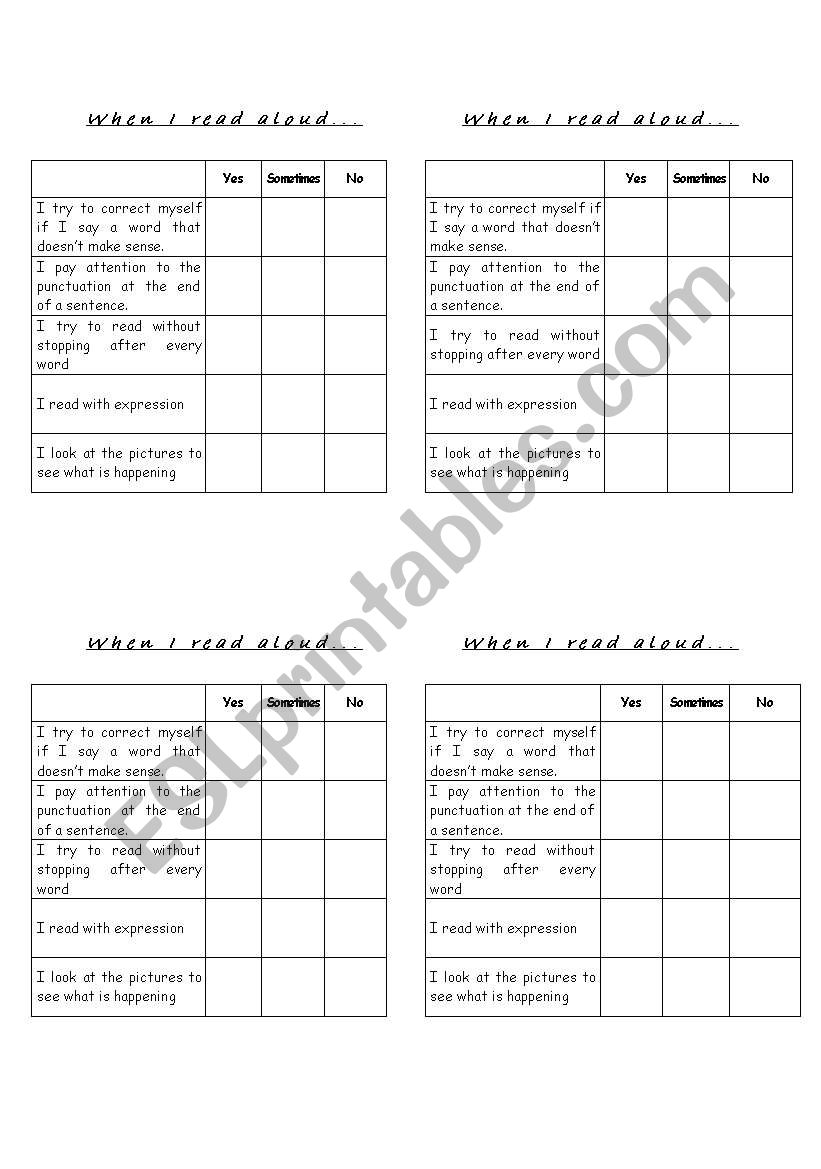 When I read aloud... worksheet