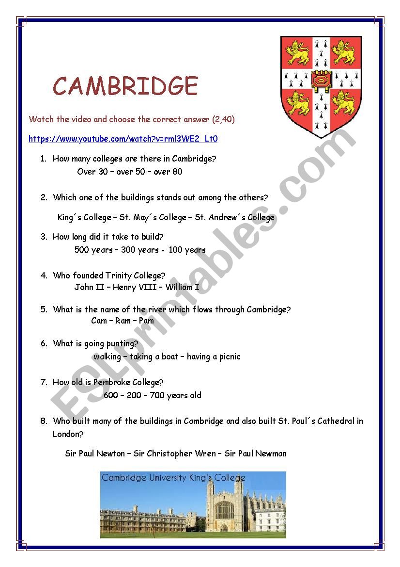 Cambridge worksheet