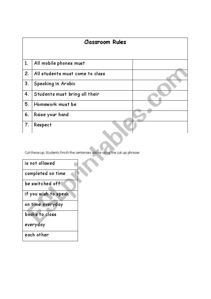 Classroom rules worksheet