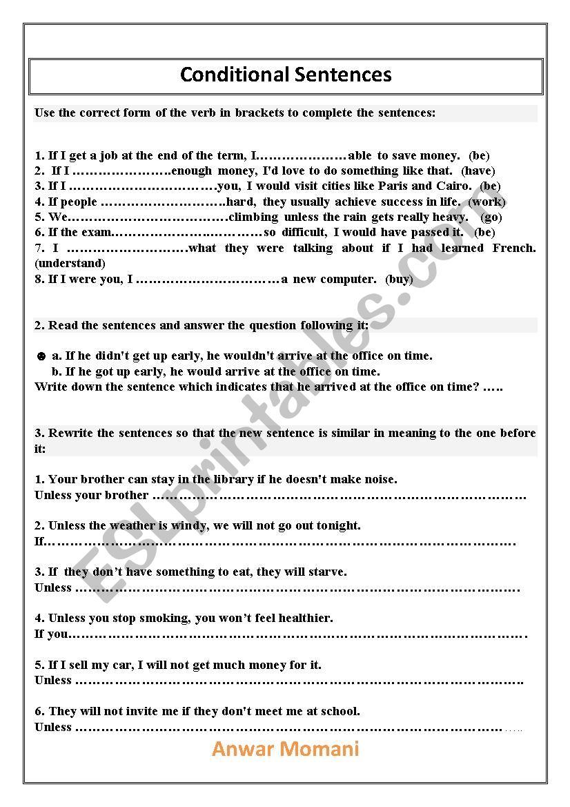 Conditional sentences  worksheet