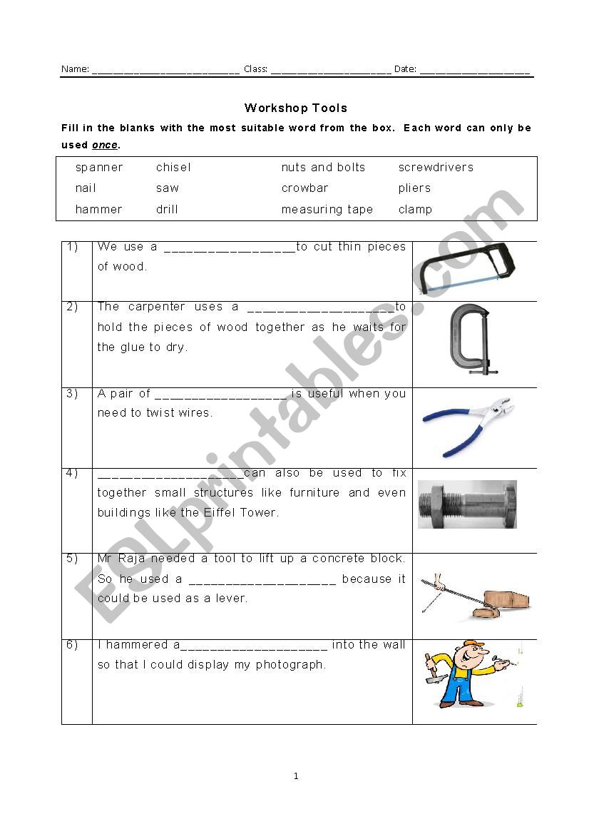 Fill in the blanks: Workplace tools