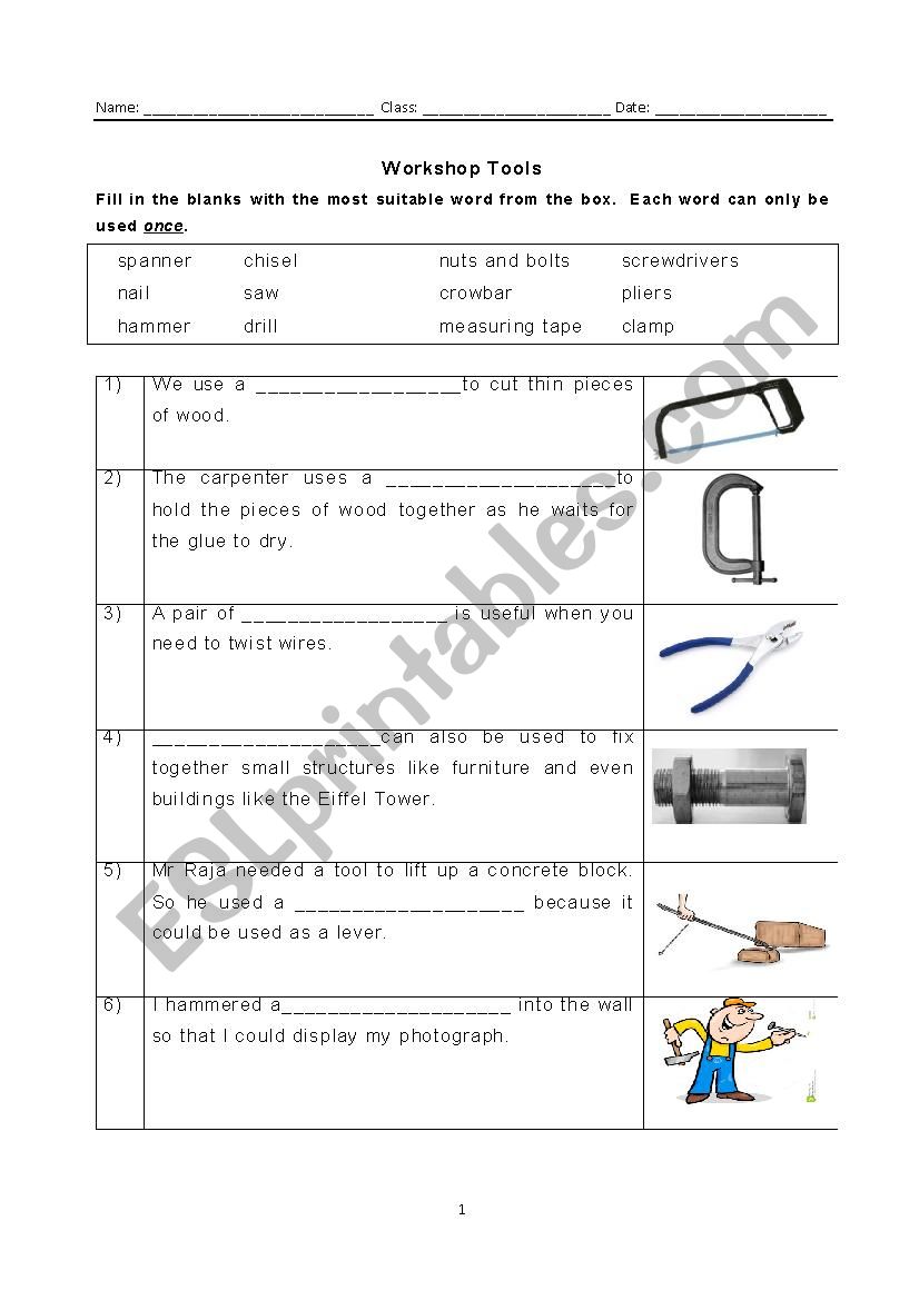 Fill in the blanks: Workplace tools