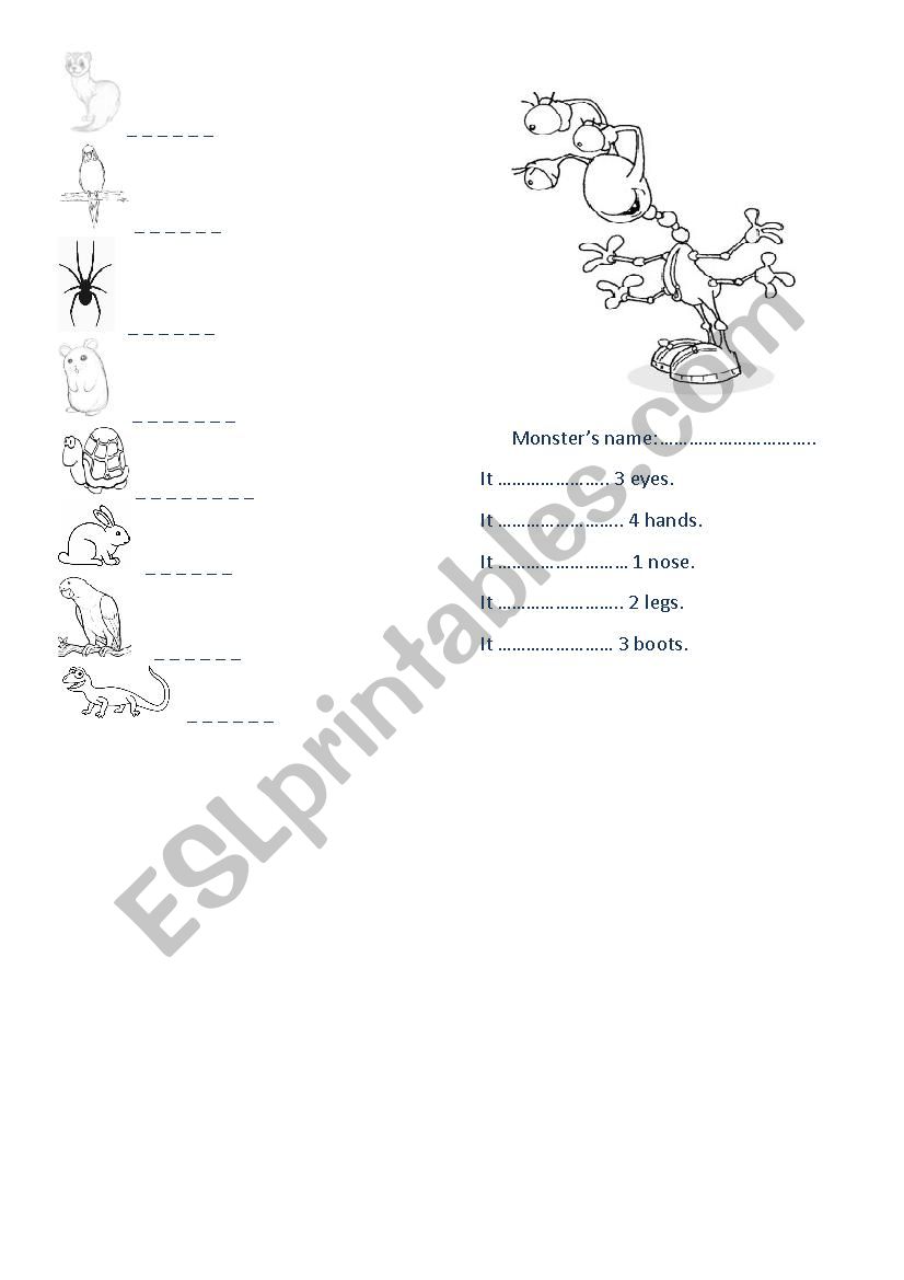 ANIMALS vocabulary revision worksheet