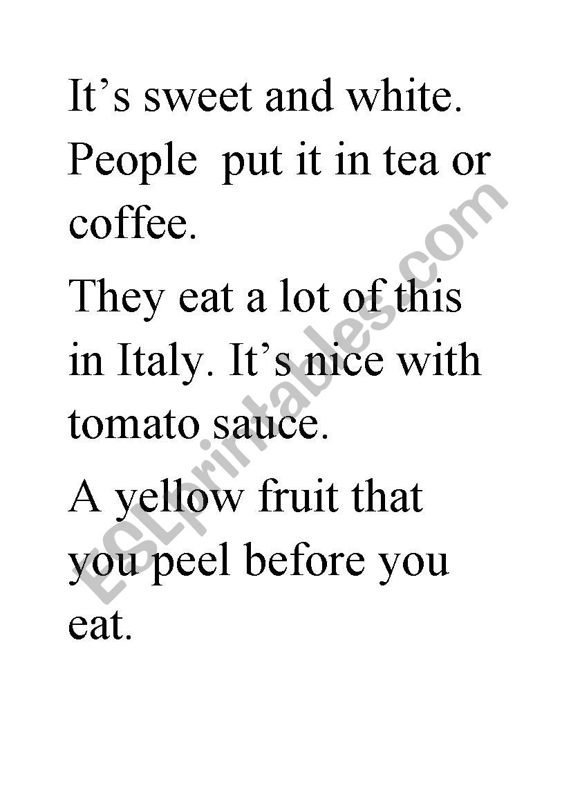 quiz food make the  sentence for cutting 