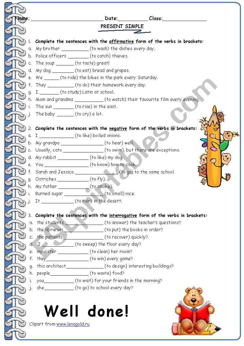 5 pages with exercises for Present Simple