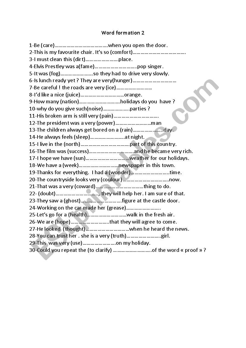 word formation exercise 2 worksheet