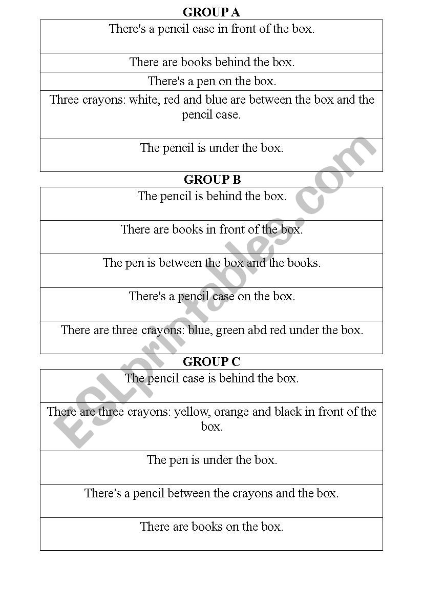 PREPOSITIONS OF PLACE worksheet