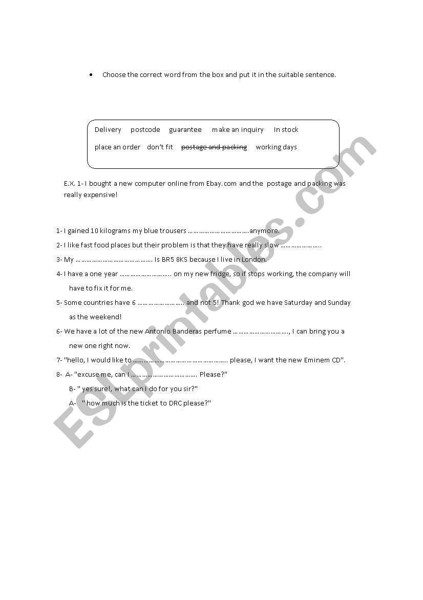 vocab for intermediate worksheet